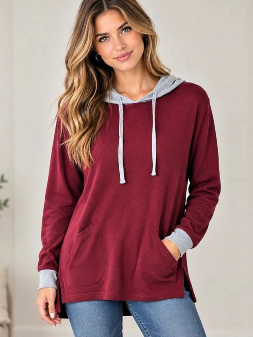 Hood Sweatshirt Burgundy & Gray